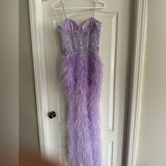 Jovani Beaded High Slit Feather Dress JO07591 - Picture 4 of 11